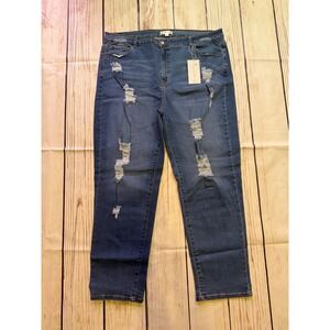 Abela Story + Co Womens 22W Distressed Boyfriend Jeans Medium Wash Ripped Denim